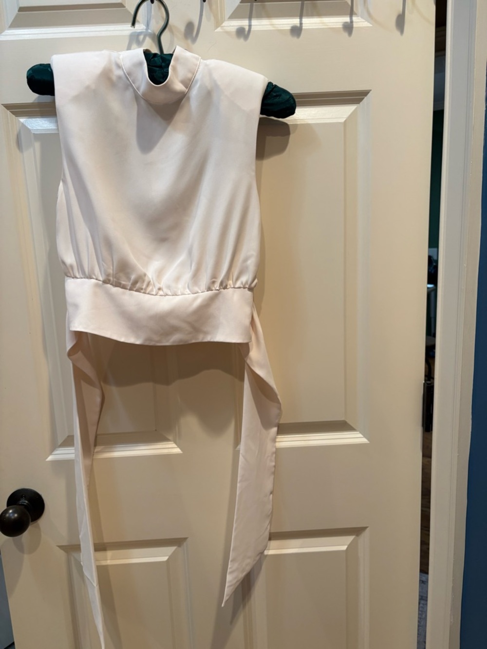 Express Cream High-Neck Crop Top with Draped Sash